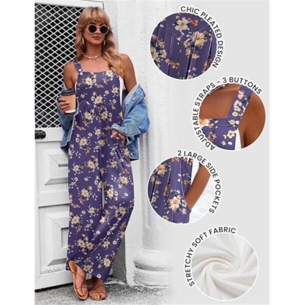 Women's Casual Overalls Loose Wide Leg Jumpsuit Summer Boho Baggy Romper - Picture 5 of 5